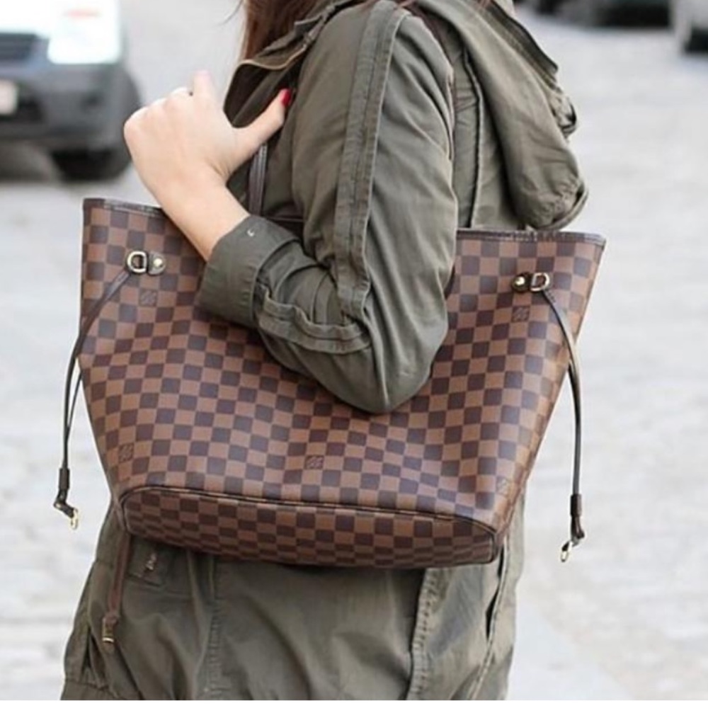 Authentic Used Louis Vuitton Neverfull Mm Brown Damier Ébène Canvas Tote